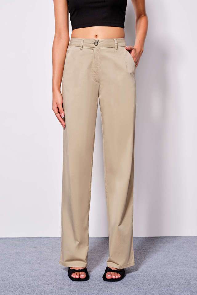 Solid Straight Fit Cotton Women's Formal Wear Trousers