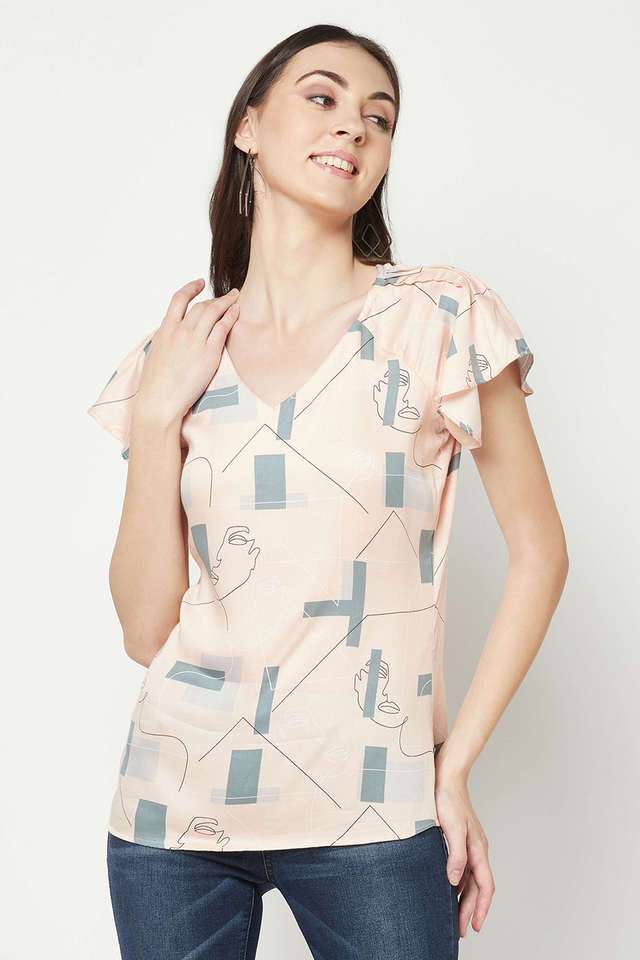 crimsoune club Printed Lyocell V Neck Women's Top-picture-33
