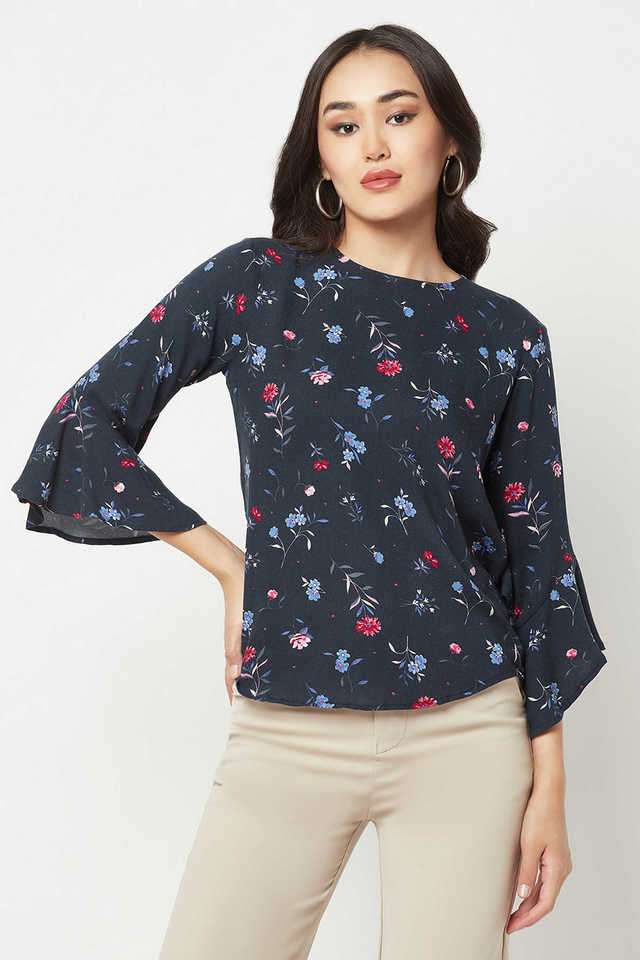 crimsoune club Floral Lyocell Round Neck Women Top-picture-35