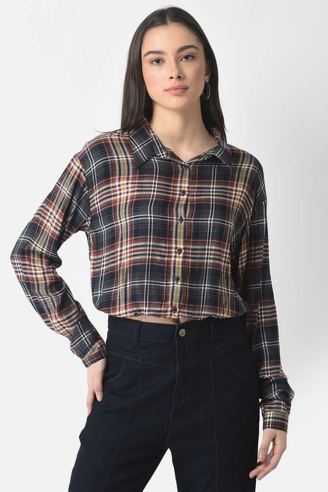 crimsoune club Checks Collared Lyocell Women Casual Wear Shirt-picture-14