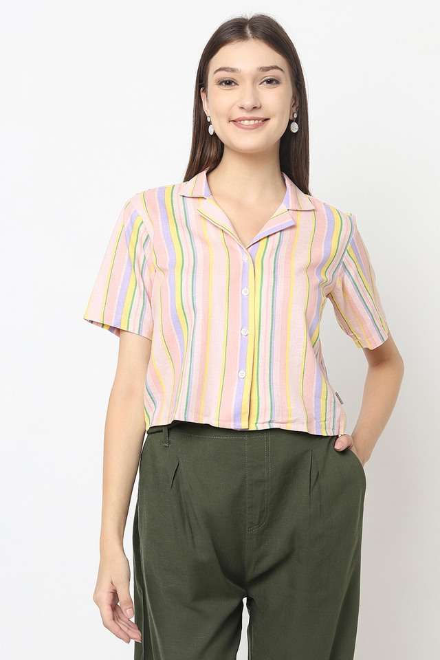 crimsoune club Stripes Collared Lyocell Women Casual Wear Shirt-picture-29