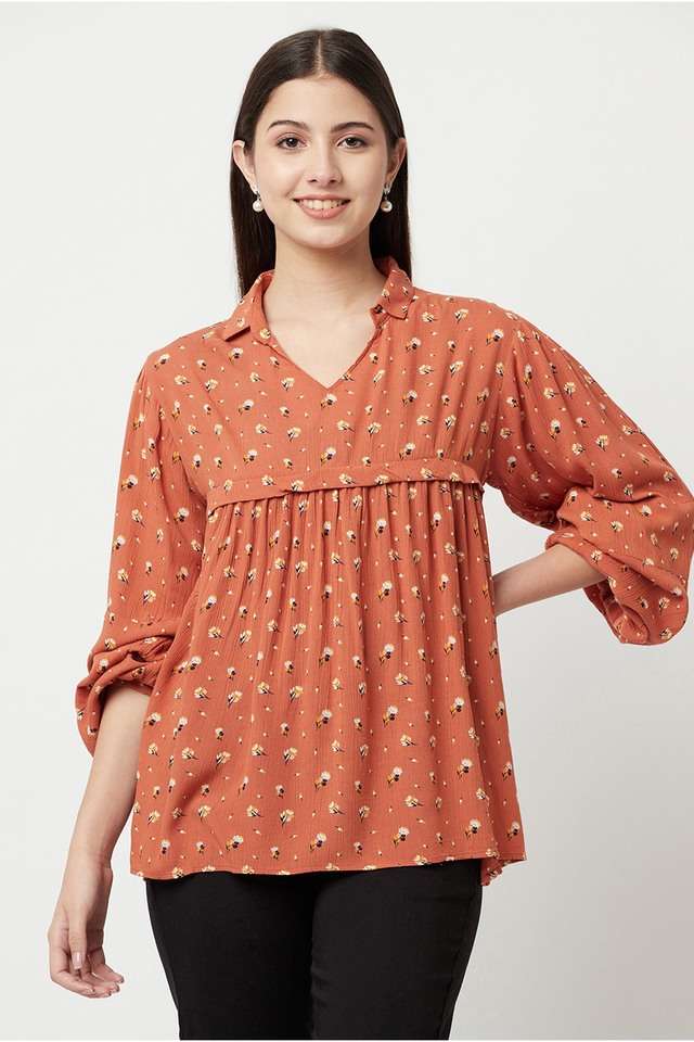 crimsoune club Floral Lyocell Collared Women Top-picture-14