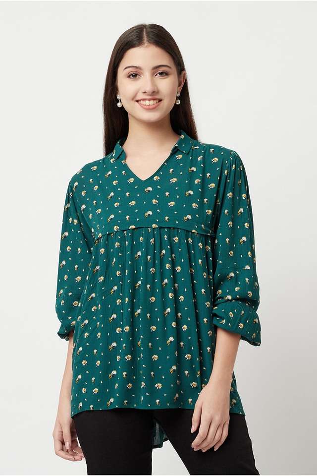 crimsoune club Floral Lyocell Collared Women Top-picture-31