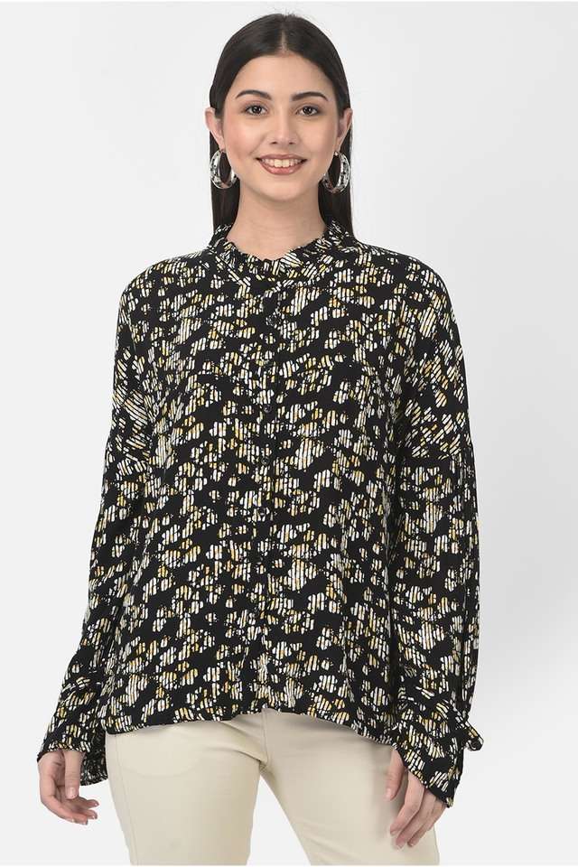 crimsoune club Floral Lyocell Collared Women Top-picture-43