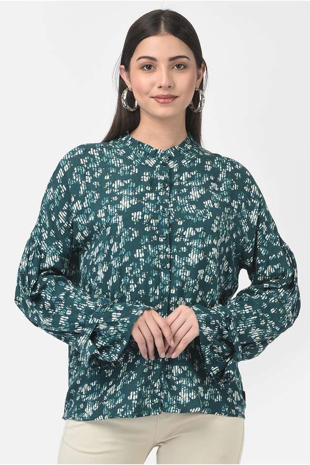 crimsoune club Floral Lyocell Collared Women Top-picture-42