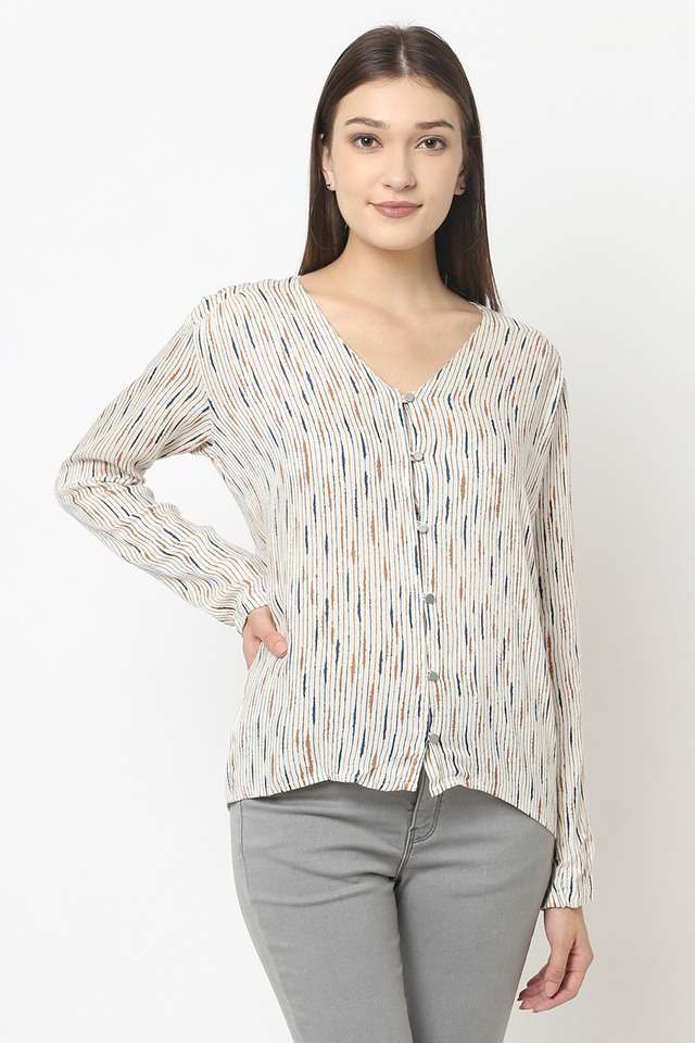 crimsoune club Stripes Lyocell V-Neck Women Top-picture-30