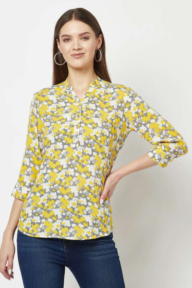 crimsoune club Floral Lyocell V-Neck Women Top-picture-26