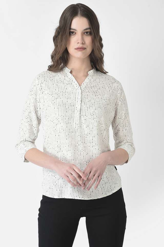 crimsoune club Printed Lyocell V Neck Women's Top-picture-29
