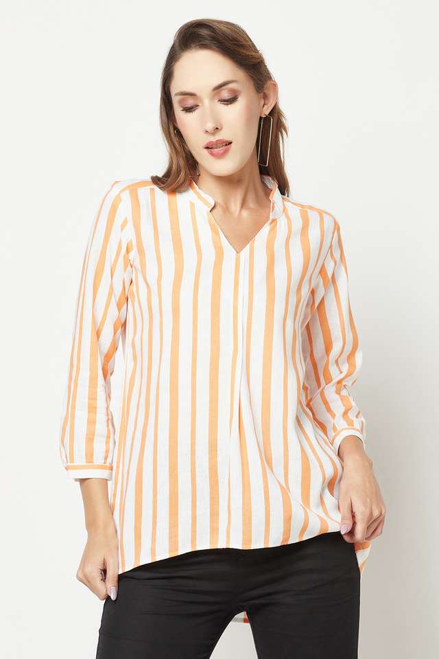 crimsoune club Stripes Blended Fabric Collared Women Top-picture-32