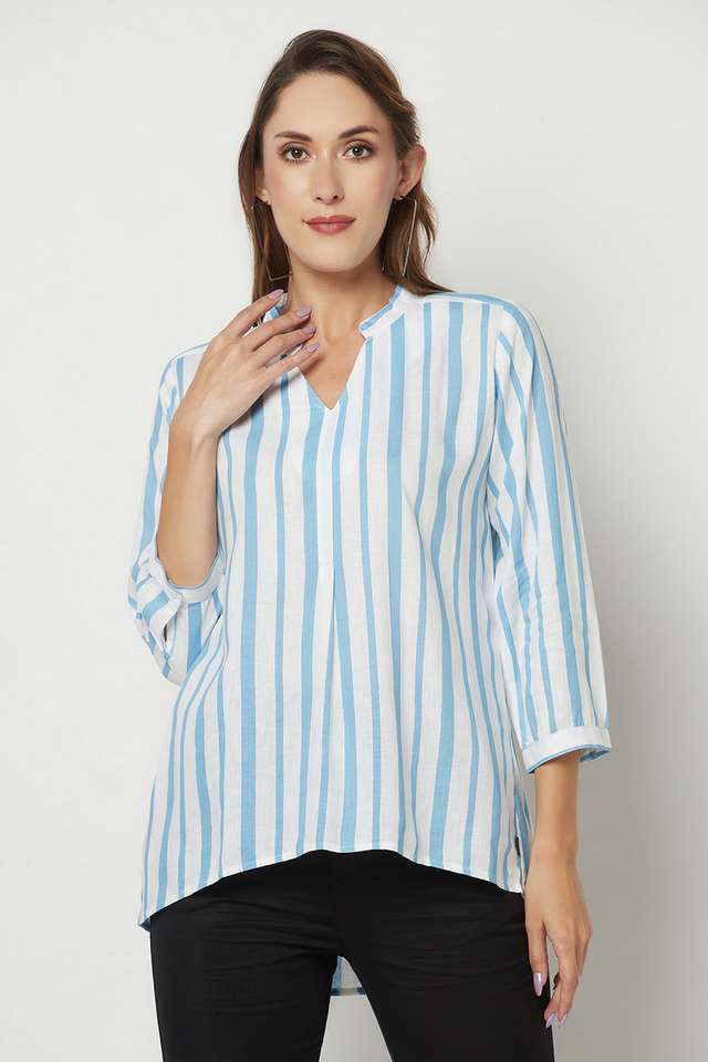 crimsoune club Stripes Blended Fabric Collared Women Top-picture-13