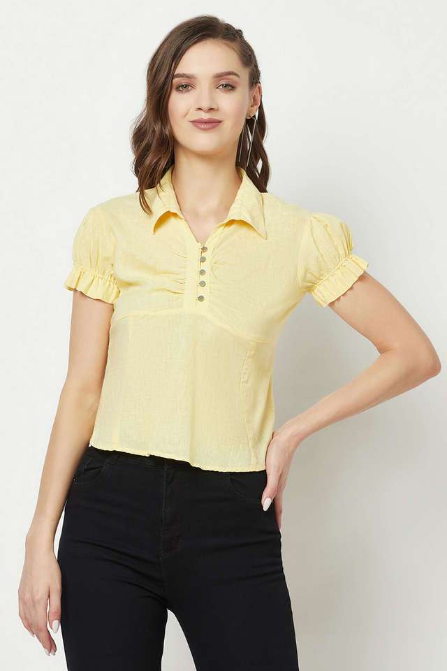 crimsoune club Solid Lyocell Collared Women Top-picture-35