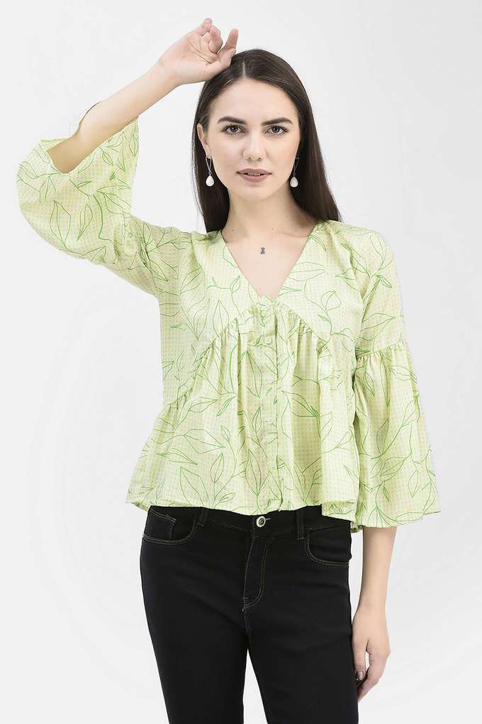 crimsoune club Printed Blended Fabric V-Neck Women Top-picture-39