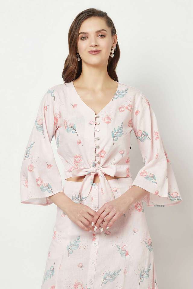 crimsoune club Floral Lyocell V-Neck Women Top-picture-41