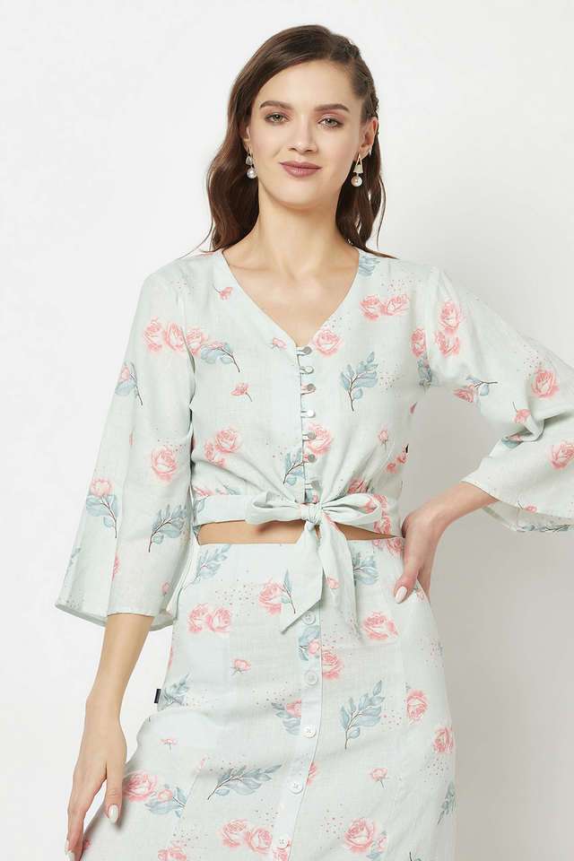crimsoune club Floral Lyocell V-Neck Women Top-picture-40