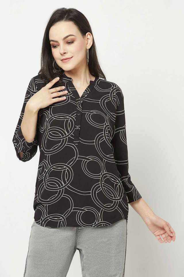 crimsoune club Geometric Print Lyocell Collared Women Top-picture-14
