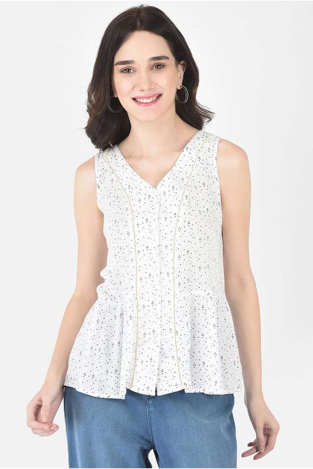 crimsoune club Printed Lyocell V-Neck Women Top-picture-36