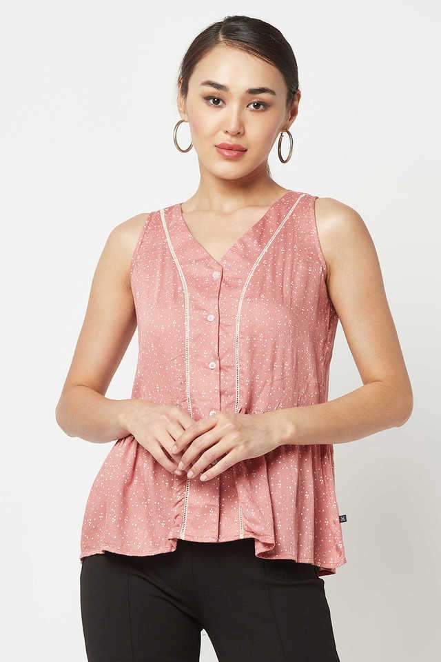 crimsoune club Printed Lyocell V-Neck Women Top-picture-32