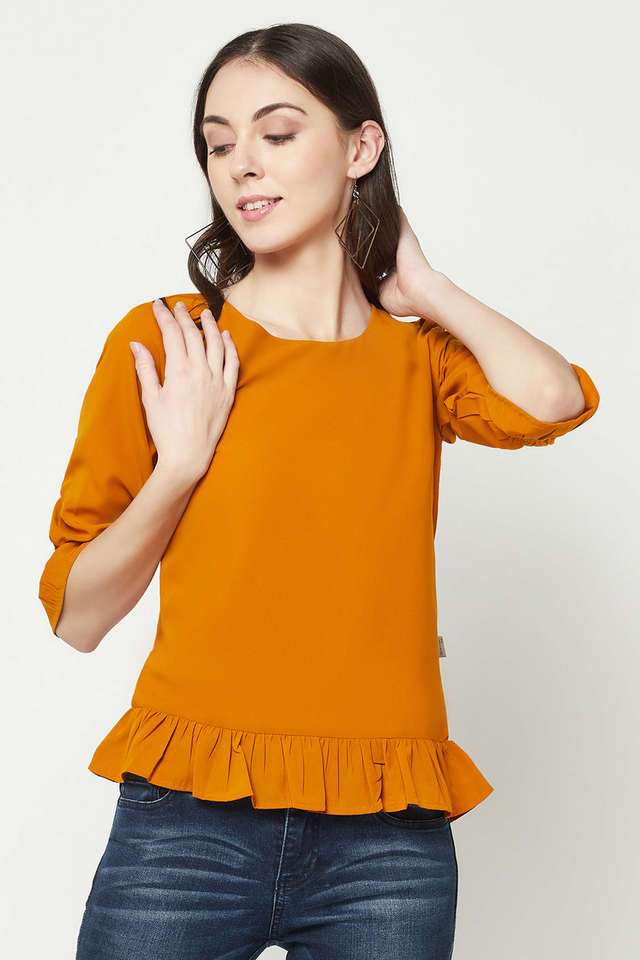 crimsoune club Solid Cotton Blend Round Neck Women Top-picture-37