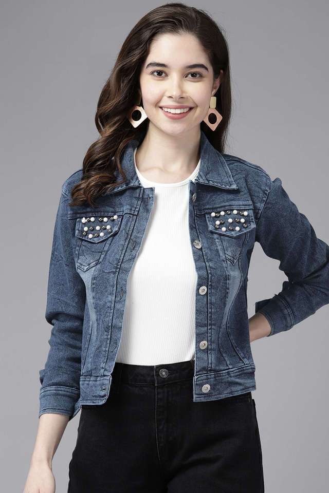 aarika Solid Collared Denim Women Party Wear Jacket-picture-36