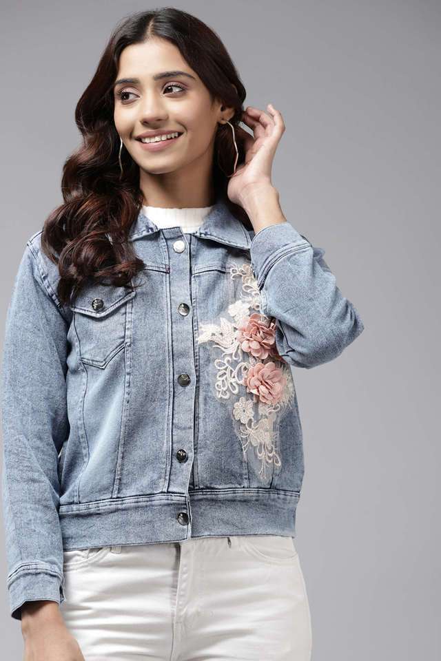 aarika Floral Collared Denim Women Party Wear Jacket-picture-21