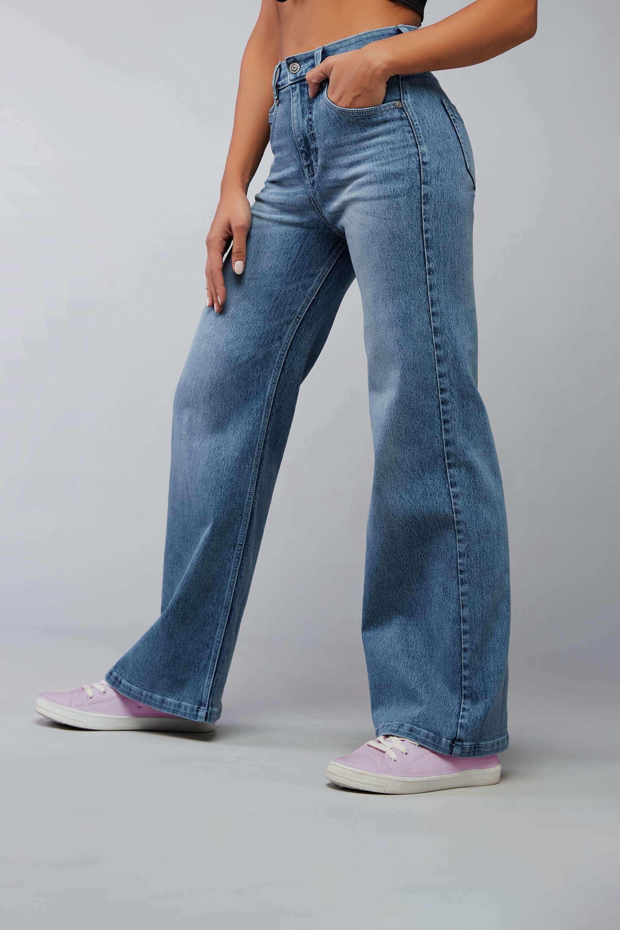 dolce crudo Solid Wide Leg Fit Denim Women's Casual Wear Jeans-picture-29