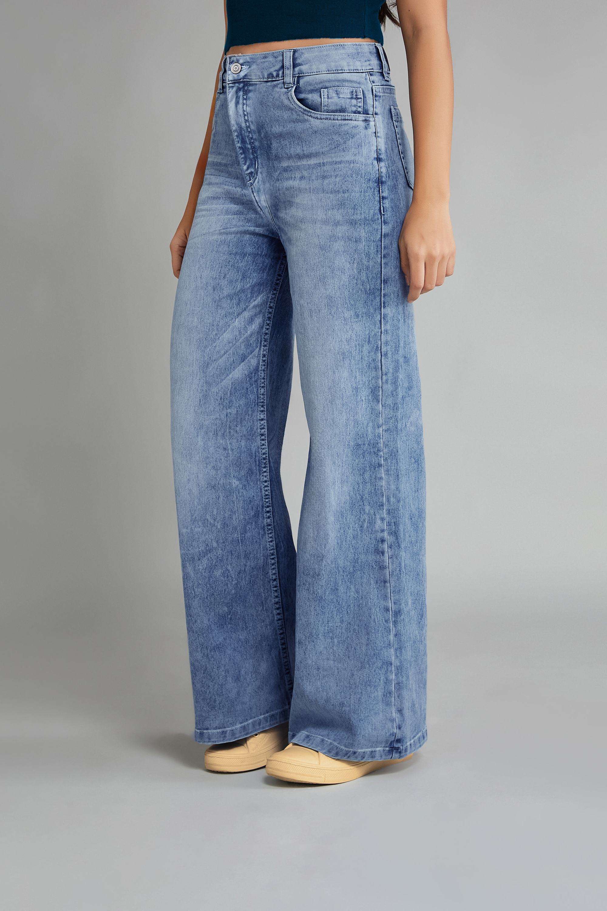 dolce crudo Solid Wide Leg Fit Denim Women's Casual Wear Jeans-picture-12