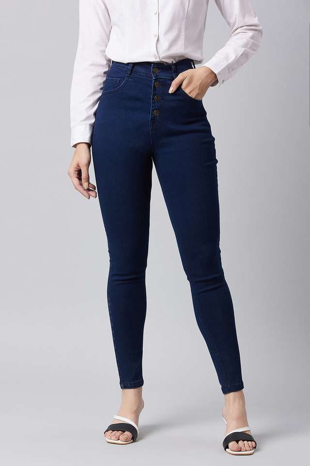 Dark Wash Cotton Skinny Fit Womens Jeans-image-19
