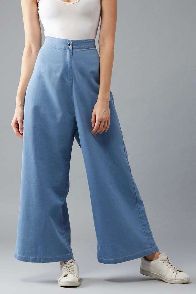 Solid Oversized Fit Denim Women Casual Wear Trouser-image-1