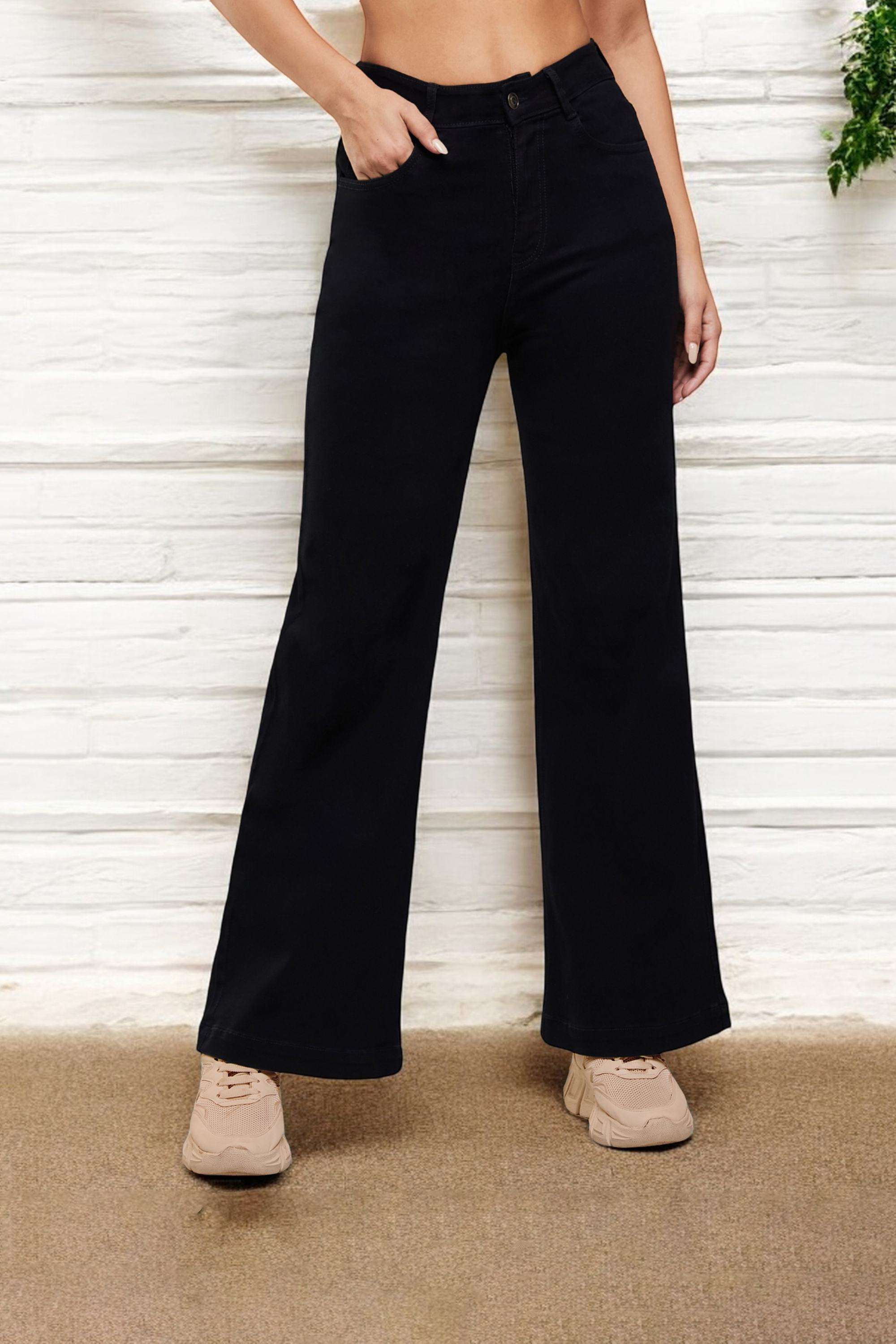dolce crudo Solid Wide Leg Fit Denim Women's Casual Wear Jeans-picture-38