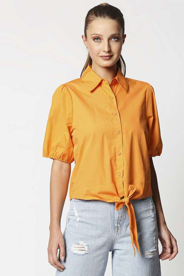 Solid Collared Cotton Women Casual Wear Shirt-image-33