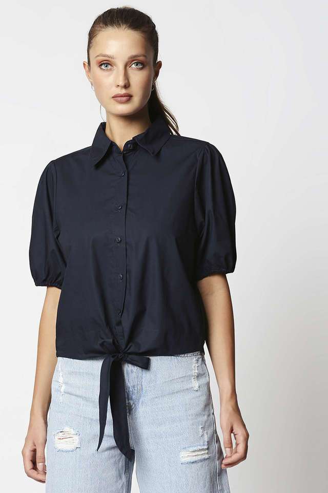 Solid Collared Cotton Women Casual Wear Shirt-image-47