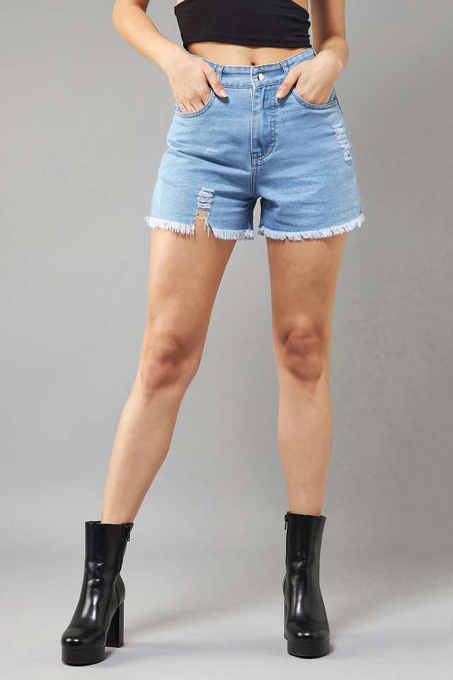 Solid Cotton Relaxed Fit Womens Shorts