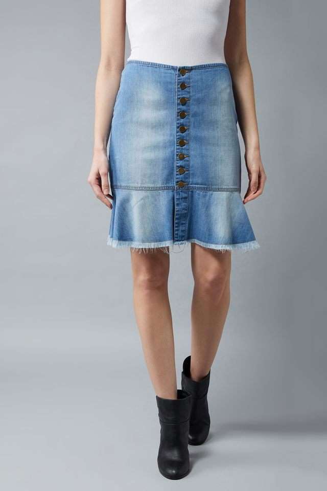 dolce crudo Regular Fit Knee Length Denim Women Casual Wear Skirts-picture-35