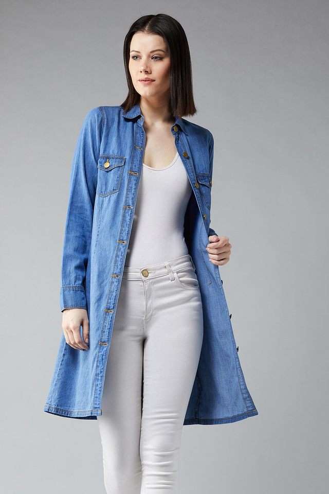Solid Collared Denim Women Jacket-image-28