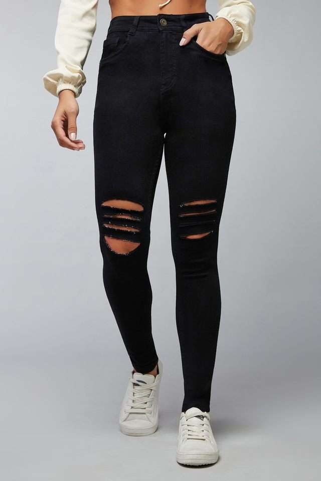 High Rise Heavy Wash Denim Slim Fit Women's Jeans-image-29
