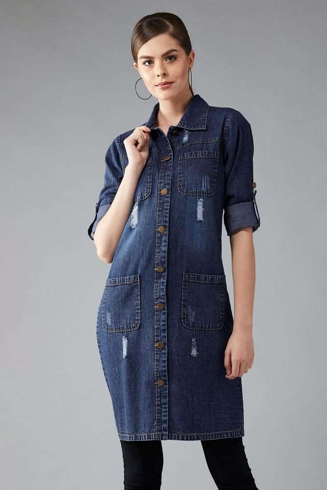 Solid Collared Denim Women Jacket-image-30
