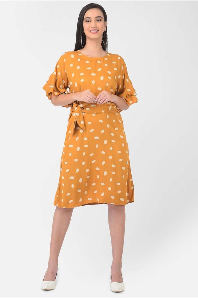 crimsoune club Polka Dots Round Neck Linen Women Dress-picture-10