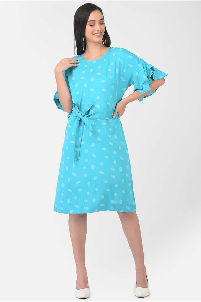 crimsoune club Polka Dots Round Neck Linen Women Dress-picture-13
