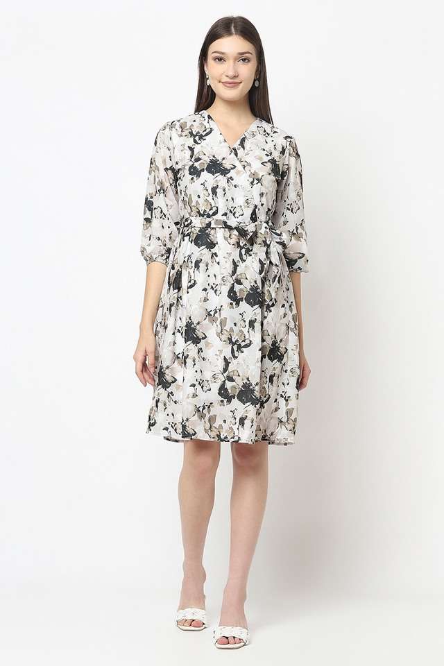 crimsoune club Floral V-Neck Polyester Women Dress-picture-37