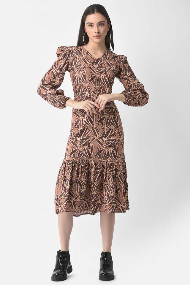 crimsoune club Printed V-Neck Blended Fabric Women Dress-picture-24