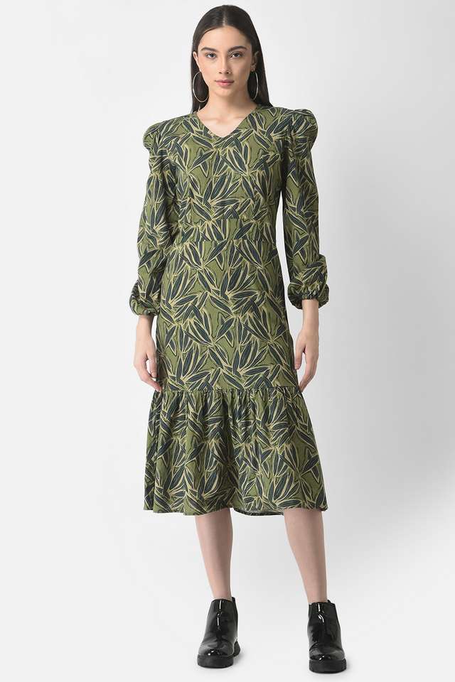 crimsoune club Printed V-Neck Blended Fabric Women Dress-picture-31
