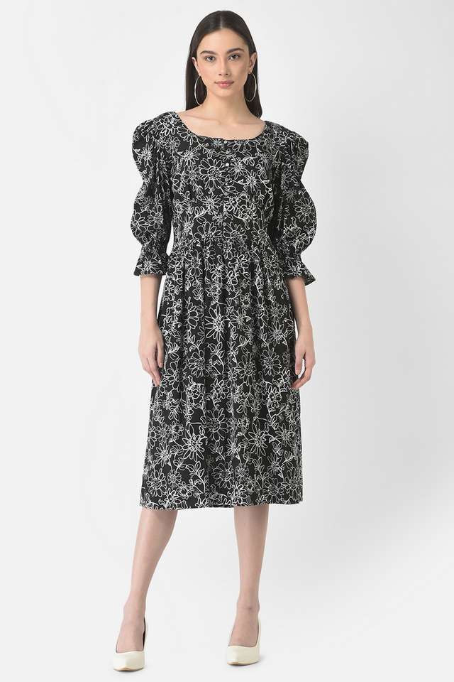 crimsoune club Printed Round Neck Blended Fabric Women Dress-picture-14