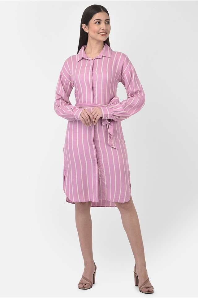 crimsoune club Stripes Collared Lyocell Women Dress-picture-25