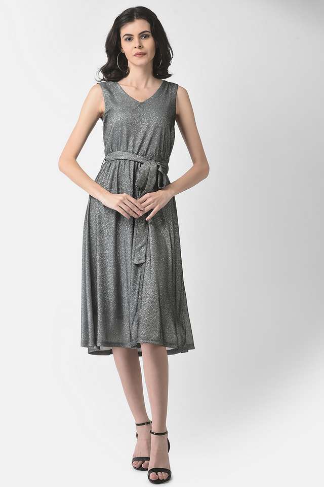 crimsoune club Solid V-Neck Polyester Women Dress-picture-29