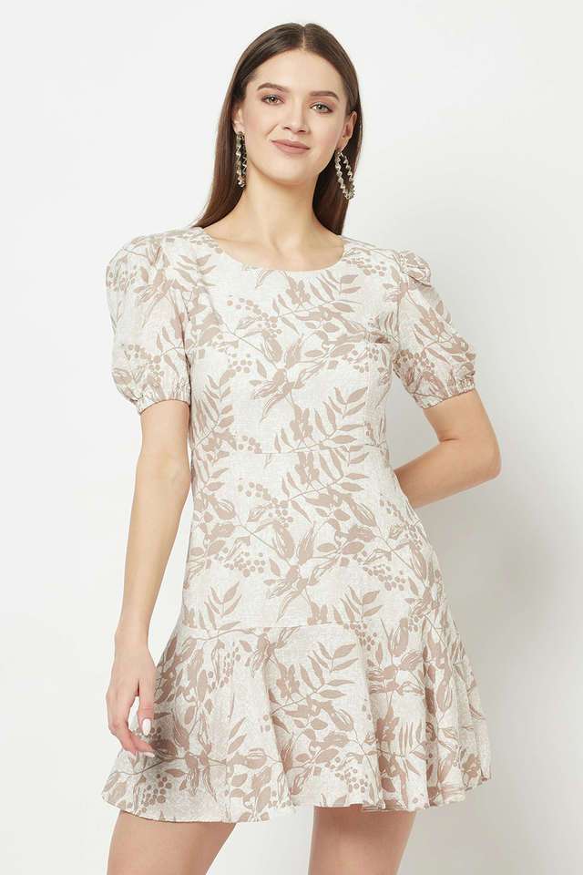 crimsoune club Printed Round Neck Linen Women Dress-picture-21