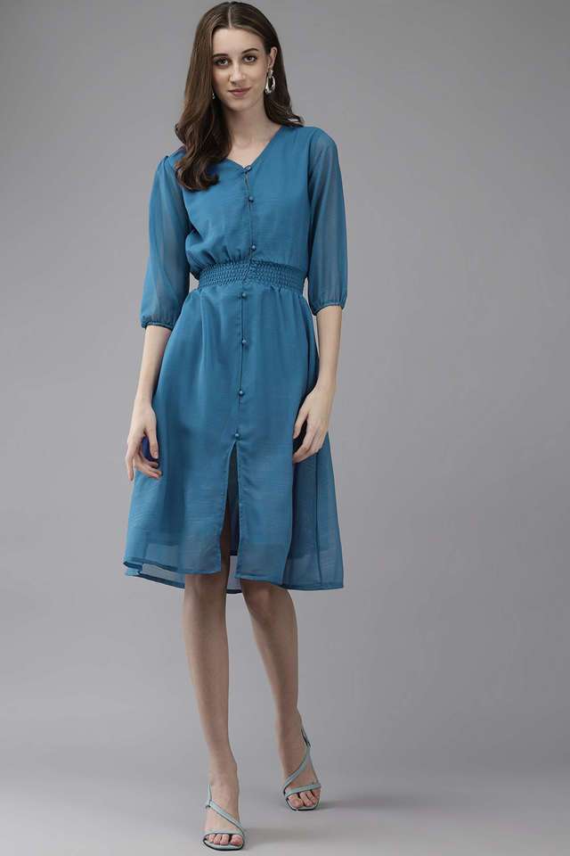 aarika Solid V-Neck Georgette Women Dress-picture-11