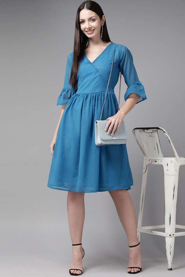 aarika Solid V-Neck Georgette Women Dress-picture-10