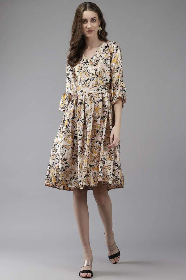 Printed V-Neck Crepe Women Dress-image-26