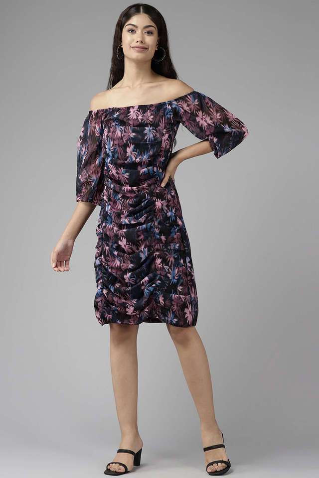 Printed Off Shoulder Georgette Women Dress-image-13