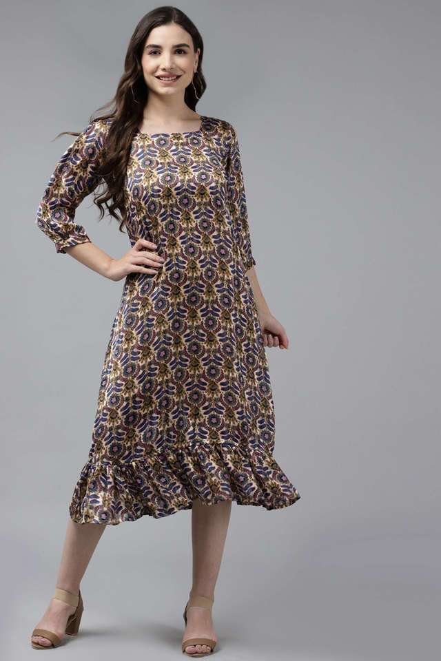 Printed Square Neck Georgette Women Dress-image-15